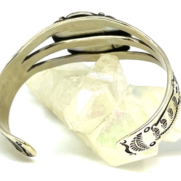 Vintage Navajo Sterling Silver Cuff Bracelet with Genuine Turquoise OOAK - Picture 4 of 7